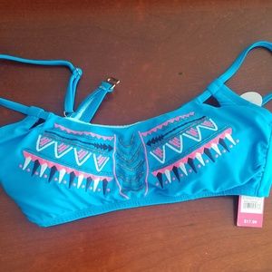 Xhilaration Blue Beaded Bikini Top Size Medium